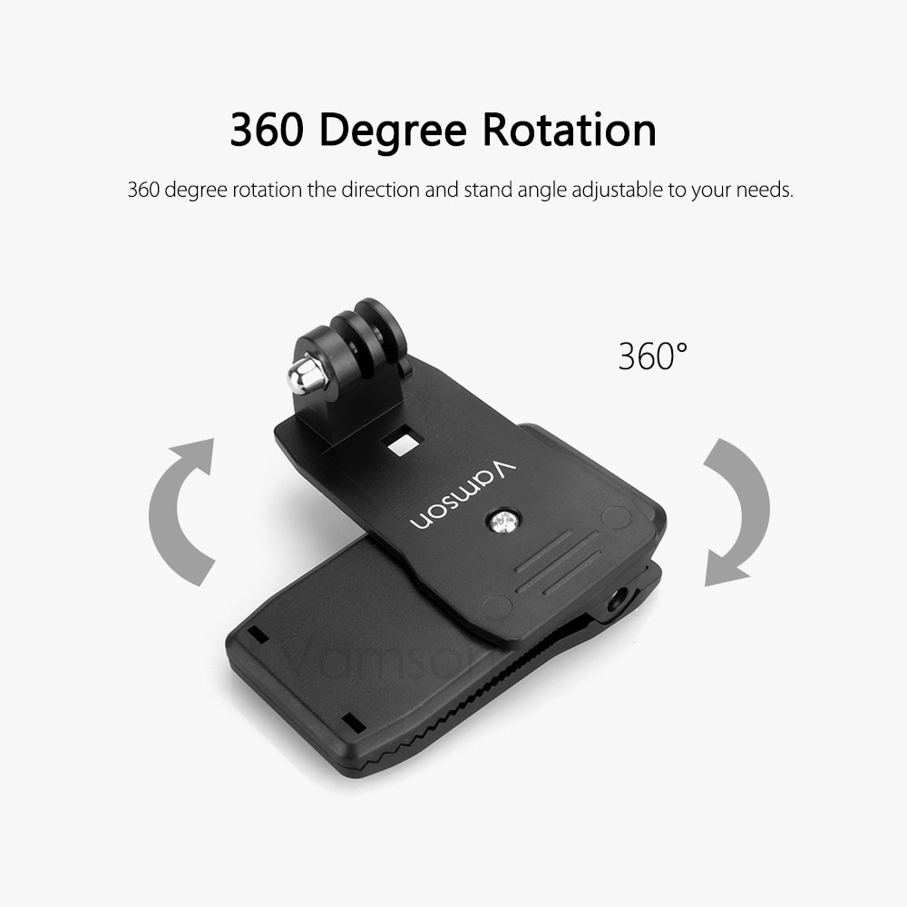 Vamson VP512 - 360-Degree Rotation Clip Accessories for GoPro Hero 7 6 5 4 3+ 3 2 1, for Xiaomi yi for SJCAM for SJ4000