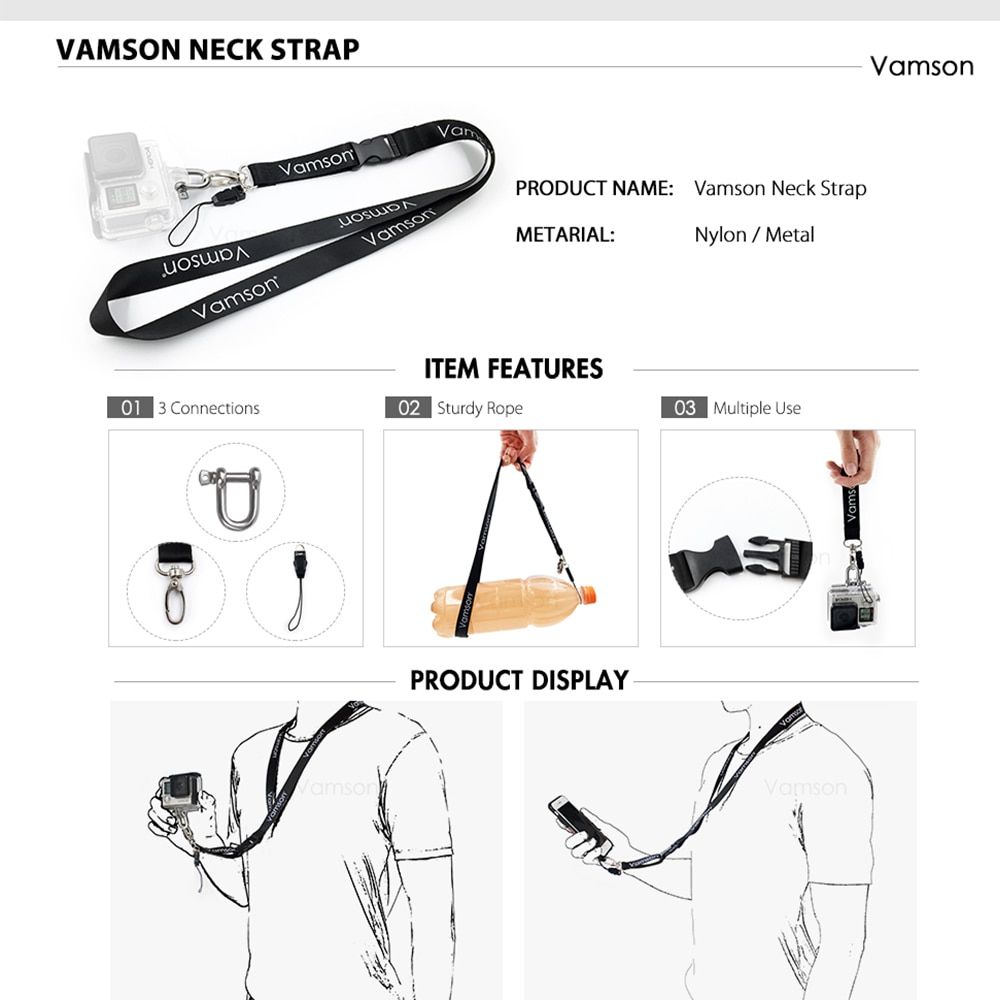 Vamson VS104 - Accessories Kit Monopod for GoPro Hero 7 6 5 4 3, Xiaomi yi, SJCAM, EKEN H9R Mijia action camera