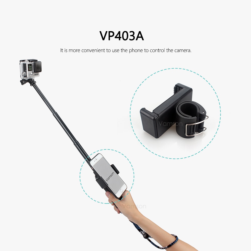 Vamson VP403 - Aluminum Extendable Selfie Stick for GoPro Hero 6 5 4 3+ for Xiaomi for Yi VP403